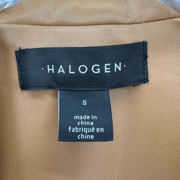 Halogen Faux Leather Blazer Size Small One Button Jacket Tan Brown Officecore - Picture 3 of 9